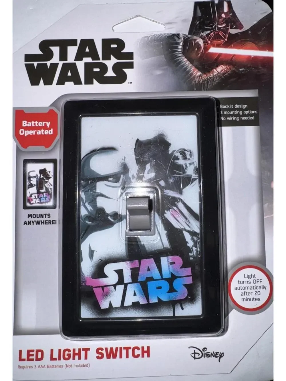 Star Wars Light Switch - Mountable LED Light w/Auto Shut Off, Batteries Required